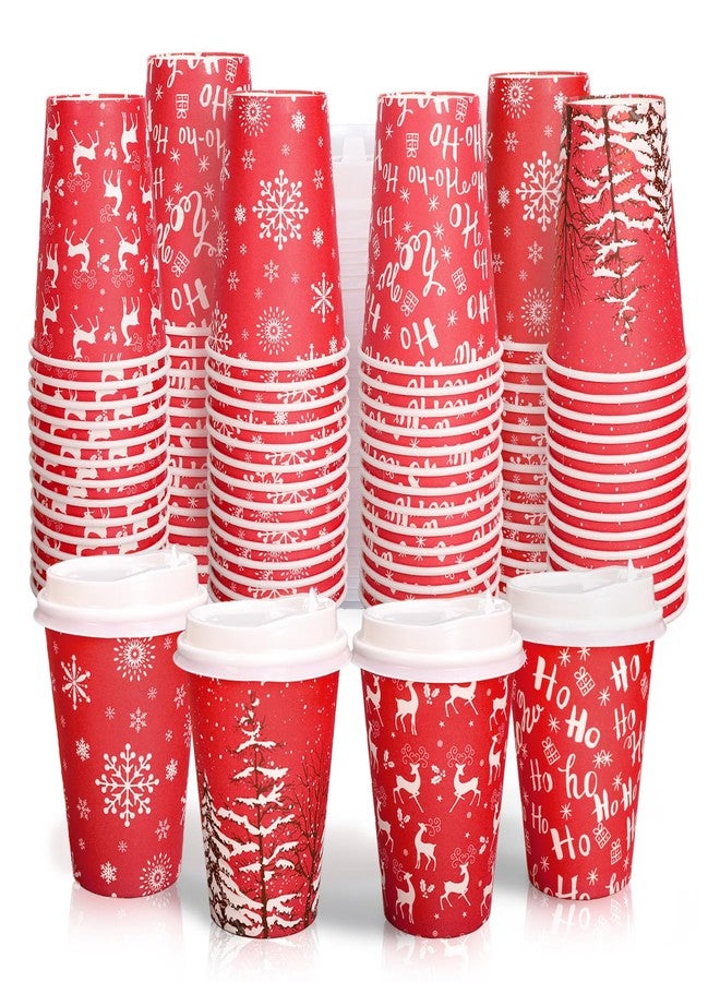 JarThenaAMCS مجموعة أكواب ورقية من JarThenaAMCS، 60 كوبًا مع غطاء، سعة 12 أونصة، لون أحمر، للاستخدام مرة واحدة، بنقشة الأيل والثلج والغابة، مثالية لمشروبات حفلات الشتاء وعيد الميلاد. - Image 1